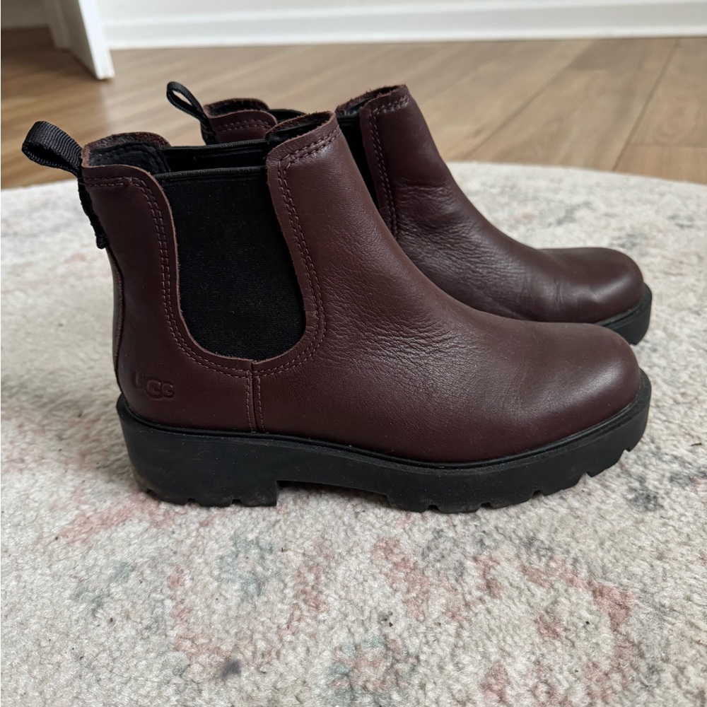 UGG Women's Burgundy Leather Ankle Boots